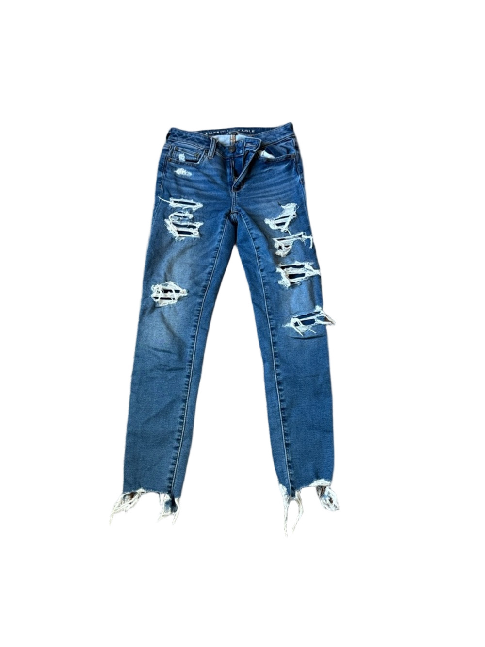 American Eagle Hi-Rise Jegging Distressed Skinny Jeans Stretch Denim SIZE 0